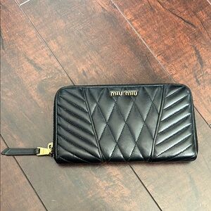 Miu Miu Black Quilted Zip Wallet